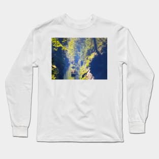 Man in the boat floating on river Long Sleeve T-Shirt